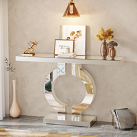 Console contemporaine avec miroir argenté de 43 pouces pour entrée, couloir, hall d'entrée, salon