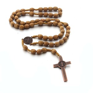 Religiöse Holz-Gebetsperlen Kreuz-Anhänger Dekaden-Rosenkranz Halskette mit Heiligen Benedikt Katholisches Geschenk - Product Image 5