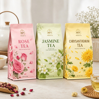 Sachet d'emballage alimentaire personnalisé, imprimé motif floral élégant, à fond plat, scellé sur huit côtés, avec fermeture éclair, en feuille métallisée, résistant à l'humidité