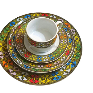 Tùy Chỉnh Thiết Kế Bán Buôn Sứ Handmade Cổ Điển Đồ Ăn Tấm Bộ Nghệ Thuật Truyền Thống Ethiopian eritrean <span class=keywords><strong>20Pcs</strong></span> Đặt Bữa Ăn Tối - Product Image 5
