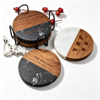 Sous-verres de luxe en bois et marbre écologiques de 10 mm d'épaisseur, avec logo gravé sur mesure, en noyer naturel, pour boissons, thé, café, bar, table