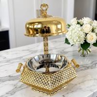Ensemble de chauffe-plats suspendus de luxe en acier inoxydable doré 8L avec base ajourée pour buffet, idéal pour hôtels et banquets de mariage