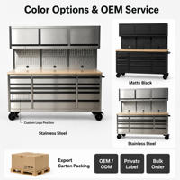 Armoire à outils en acier inoxydable de 72 pouces, 15 tiroirs, poste de travail moderne, verrouillage à clé, déverrouillage par mot de passe, personnalisation OEM, rangement d'outils