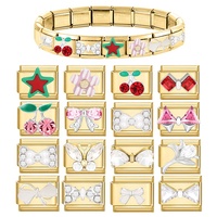 Pulsera Modular Italiana de Moda en Oro, Chapada en Platino, de Acero Inoxidable con Microincrustaciones en Forma de Bola, Diseño Ligero y Colorido, Tercera Edición