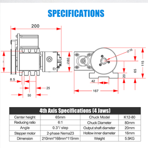 แกนหมุน K5M-6-80B แกนที่ 4 รุ่น K5M-6-80 ขนาด 80 มม. พร้อมหัวจับแบบ 3 และ 4 ขา สำหรับเครื่องเราเตอร์ แกนหมุนแบบแกนกลวง แกนที่ 4 - Product Image 6