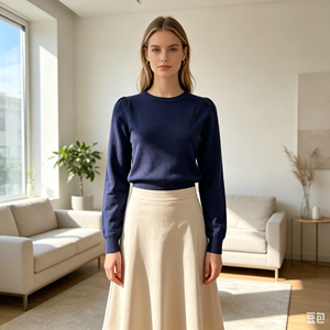 Pull-over décontracté à manches longues en maille fine bleu marine de haute qualité Janis Undefined Custom, OEM & ODM, pour l'automne - Product Image 2