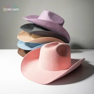 Shinehats 2023 OEM pink cowboy hats women open road ridge ladies fedora hats felt ladies chapeau western vintage with band