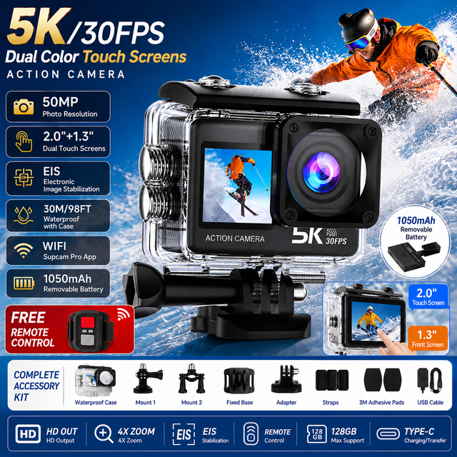 Original Factory Supply 5K Waterproof Action Camera Combine 6 Axis Gyro Hardware Sensing Stabilization Effectively