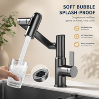 Robinet de cuisine en acier inoxydable 304 avec contrôle thermostatique, douchette extractible, finition brossée, mural, pour hôtels et hôpitaux