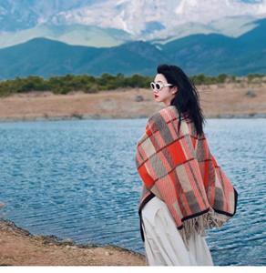 Écharpe en soie polyester imprimée géométrique 2025, grande étole en acrylique pour femme, décoration d'hiver - Product Image 3