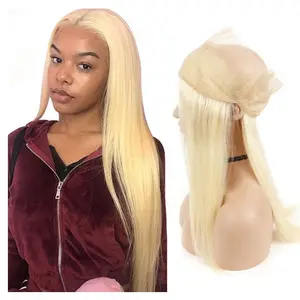 Bán Buôn 10A 100% Trinh Brazil Tóc Người 613 Blonde 20 Inch Thẳng Trong Suốt Mỏng 360 Glueless Thụy Sĩ HD Ren Phía Trước