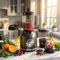 Blender multifonction portable, robot culinaire, presse-agrumes, moulin à épices, mixeur, pot en PC de 1,6 L, lames en acier inoxydable, moteur puissant de 800 W