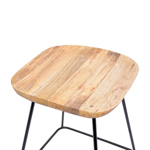 Top Natural Wood with Metal Black Frame Nordic Style Kitchen Modern Wooden Texture Counter Bar <b>Stool</b> High Chair With Metal Legs - Product Image 3