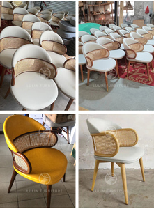 Fauteuil de salle à manger moderne en bois massif avec dossier en rotin et assise en velours capitonné, personnalisé pour la Russie et la <span class=keywords><strong>Malte</strong></span>, pour restaurant et hôtel - Product Image 4