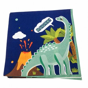 Serviettes de table à thème dinosaures en pâte de bois vierge écologique, 2 plis, 4 volets, pour sacs de fête - Product Image 1