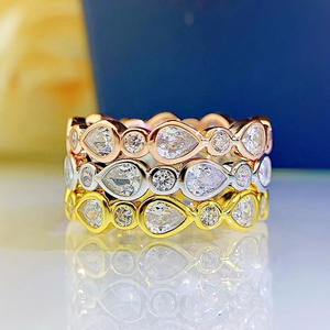 Anelli con Diamanti Q726 in Oro Massiccio 18K, Taglio a Pera, Colore Bianco Naturale G, Fede Nuziale da Donna Placcata in Oro Rosa - Product Image 1