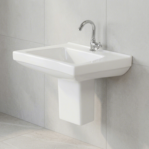 Lavabo demi-pied en céramique au design européen moderne, facile à nettoyer, pour hôpital - Product Image 5