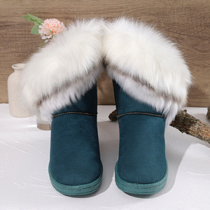 Bottes de neige roses en faux daim pour femme avec revers en fausse fourrure bicolore et doublure chaude et confortable - Product Image 5