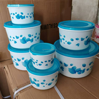 Boîtes de rangement rondes bon marché à vendre, lot de 7, boîte en plastique transparente, organiseur de nourriture imprimé pour la cuisine et ensemble de rangement