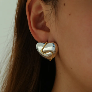 Pendientes Elegantes de Acero Inoxidable 304 Chapados en Oro de 18K con Forma de Corazón y Circonita, Joyería de Color Mixto con Contraste Metálico para Mujer, Uso Diario - Product Image 2