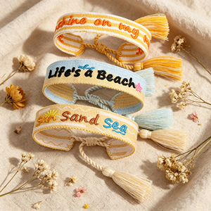 <span class=keywords><strong>Sunshine</strong></span> Summer Bordado Pulsera Arena Mar Playa Borla Cuerda trenzada Sunkissed Amistad Moda Pulseras de cuerda - Product Image 1