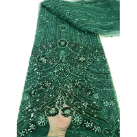 Vente chaude Fournisseur d'or Tissu en dentelle à paillettes vertes de haute qualité Perles Tulle Broderie Dentelle à paillettes Tissu perlé