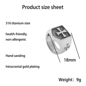 European Style <b>Titanium</b> Steel Shield Cross <b>Ring</b> Men's Punk Jewelry Silver Color 213005 - Product Image 2