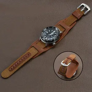 Juelong Hoge Kwaliteit Nylon Lederen Horlogeband Nylon Pu Lederen Versterking Nylon Horlogebandje Polsband