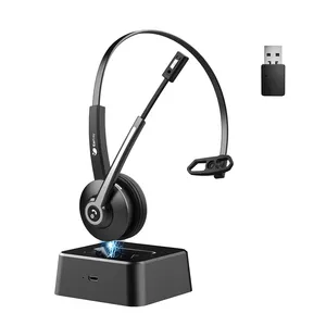 Trucker Wireless Driver Headphone Bluetooth Base Noise Cancellation Microphone For Call Center Office With Charging