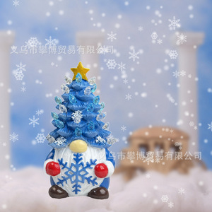 Blue Resin Christmas <b>Tree</b> Dwarf Figurine With Led <b>Lights</b> 8.5x6.5x13.5cm Mini Decor For Holiday Home Decoration - Product Image 2
