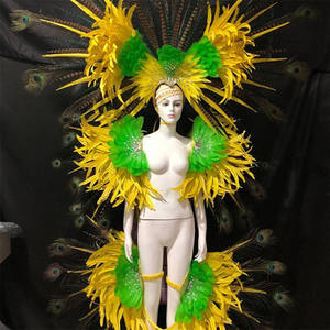 Costume de coiffe et ailes de <span class=keywords><strong>samba</strong></span> brésilienne en plumes de paon sur mesure pour vêtements de performance de scène de carnaval de Rio - Product Image 1