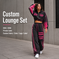 Ensemble deux pièces pour femme, survêtement en coton noir et rose délavé avec patch graphique, fermeture éclair et pantalon de survêtement large à cordon de serrage