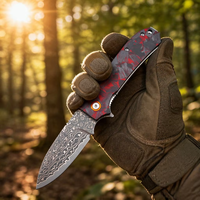 Couteau pliant en gros personnalisé en laiton Damas, couteau de poche à cœur VG10, manche en fibre de carbone, pour la chasse, la randonnée et le camping DM044-2