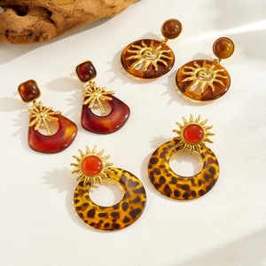 Geometric Resin Pendant Earrings Zinc Alloy Stainless Steel Studs Fashion Dangle Earrings For Women Boho Style Jewelry Set - Product Image 4