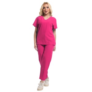 HZMNOI Women's Scrub Set Gray V-Neck Top And Pants Moisture Wicking Hospital Uniforms For Nursing Workwear - Product Image 2