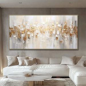 Dipinto Astratto Dorato su <span class=keywords><strong>Tela</strong></span>, Arte da Parete Materica, Dipinto con Foglia d'Oro, Decorazione Murale Boho, Grande Quadro Moderno e Luminoso per Hotel - Product Image 2