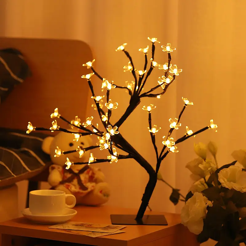 Lampe Led de décoration de noël h45 cm, fleur de cerisier, lampe de bureau décorative pour arbre de Saruka, pour maison, mariage, hôtel, décorations de Table