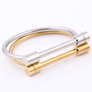 18K PVD Gold Plated Stainless Steel Cuff Bangle for Women with Unique Horseshoe Shape & <b>Threaded</b> <b>Lock</b> System | Trendy & Durable - Product Image 4