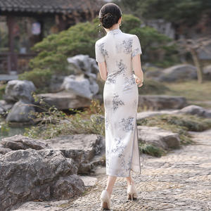 Trajes tradicionales chinos Mujeres Vestido ajustado de manga corta Cheongsam <span class=keywords><strong>Tang</strong></span> Suit Vestido estampado - Product Image 5