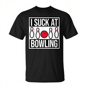 T-shirt ironique « I Suck At Bowling », design sportif, noir, taille adulte - Product Image 2