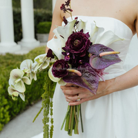 Karangan Bunga Pengantin Buatan Warna Burgundy dan Hijau untuk Pesta Ulang Tahun dan Pernikahan, Boutonnieres, Perlengkapan dan Properti Pernikahan