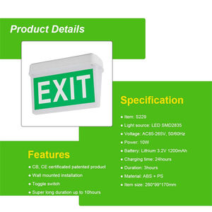 Fabriqué par cloison étanche traditionnelle LED éclairage de secours non entretenu dispositif de sortie de panique d'urgence AC85-265V - Product Image 2