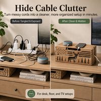 Boîte de gestion de câbles multifonction en bois d'acacia durable avec couvercle magnétique pour bureau - Organisateur de câbles et de multiprises