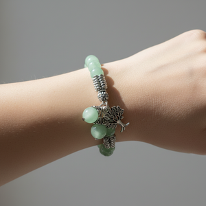 Pulsera de cuentas de aventurina verde natural de 8 mm con dije de árbol de la vida de plata, joyería curativa bohemia, regalo - Product Image 2