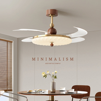 Ventilateur de plafond LED moderne de 42 pouces avec télécommande, design européen, corps rétractable en ABS, puissant moteur DC, installation WiFi