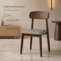 Chaise de salle à manger moderne en bois massif avec assise rembourrée en cuir PU et dossier à panneaux pour café, bistrot, hôtel