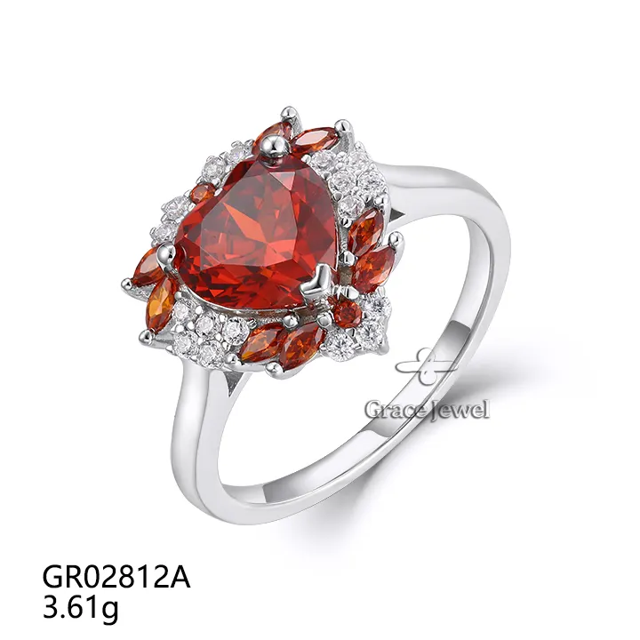 Grace Jewelry Unique Heart Cut Red Big Stone Moda Lujo Funky Anillos de boda de plata para mujeres