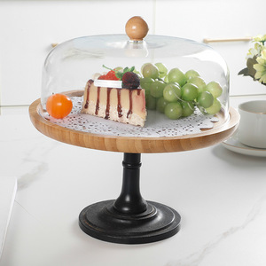 Xinzhe Wooden <b>Cake</b> <b>Stand</b> With Glass <b>Cover</b> Lidded Fruit Tray For Dessert Display Luxury Retro Style - Product Image 2