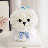 Fleur éternelle Maltes Saint Valentin fait à la main léger classique cadeau poupée chien diplômé jour PE mousse Rose fleur boîte-cadeau