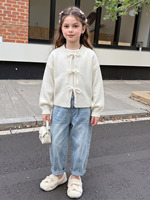 Cardigan en tricot uni avec nœud papillon pour fille, style décontracté et mignon, veste ouverte sur le devant pour enfants, vente en gros